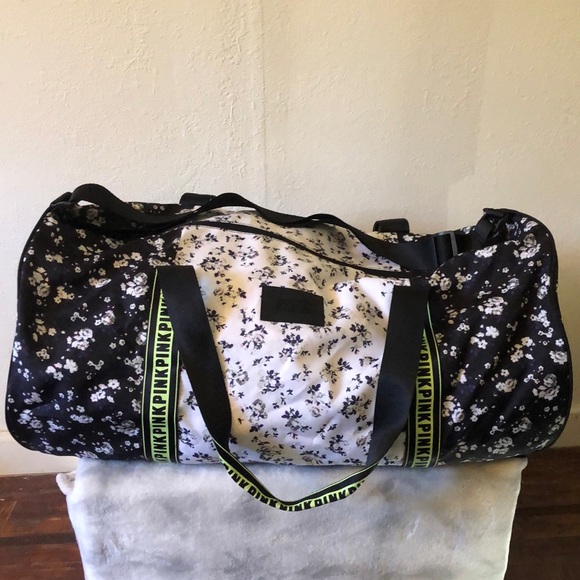 PINK Victoria's Secret Handbags - PINK Victoria's Secret Black & White Floral Duffle Bag